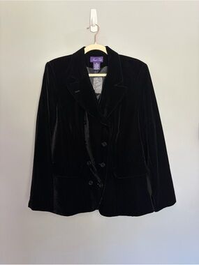 Vtg Hunt Club 80s Velvet Blazer Jacket Size 16 Double Breasted Black Whimsygoth
